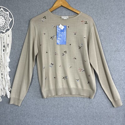 Katies Vintage Jumper Womens 14 Floral Embroidered Wool Blend Knit Cottage Core
