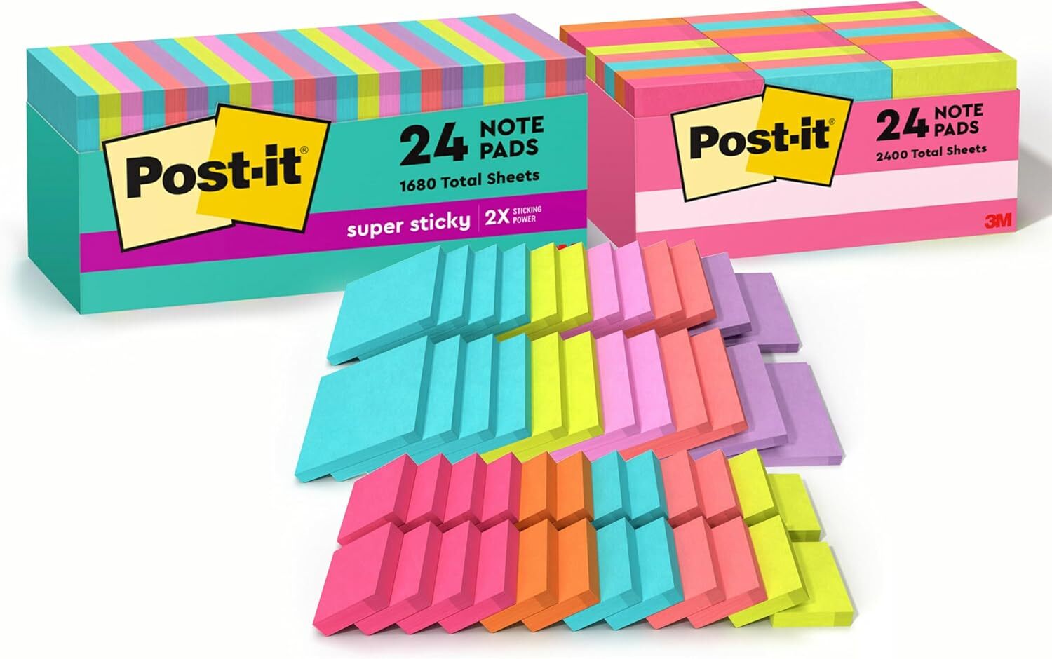 Sticky Notes 3x3 in 24 Pads Neon Colors Includes Post-it Mini Notes 1.5x2-image