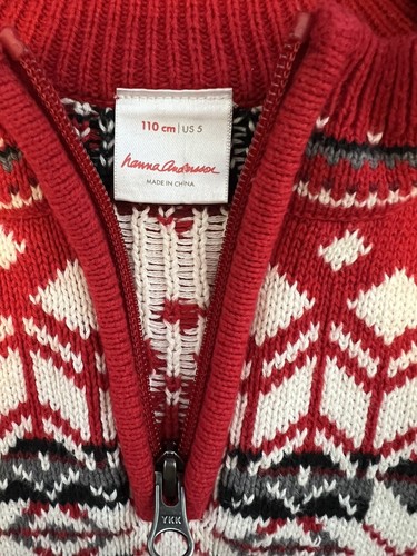 Hanna Andersson Boys Red Sno Happy Heritage Fair Isle 1/4 Zip Sweater Size 110 - Picture 3 of 5