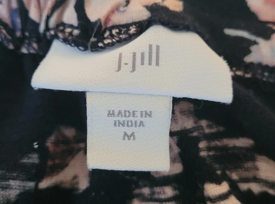 Blusa J Jill Mujer Mediana Azul Marino Rosa Floral Hombro Descubierto Campesino Boho Top Foto 3 de 4