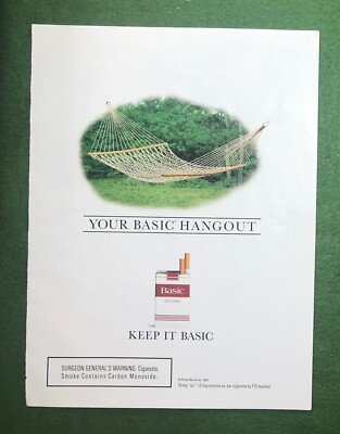 vintage 1980s magazine ad BASIC Hangout cigarettes smoking mancave decor