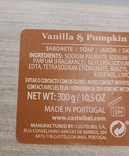 Set of 2 Castelbel Luxurious Scented Bath Bar Soap Vanilla & Pumpkin 10.5oz - Picture 4 of 5