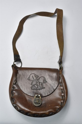 Vintage TOOLED LEATHER PURSE SHOULDER STRAP MUSHROOM DESIGN #07267