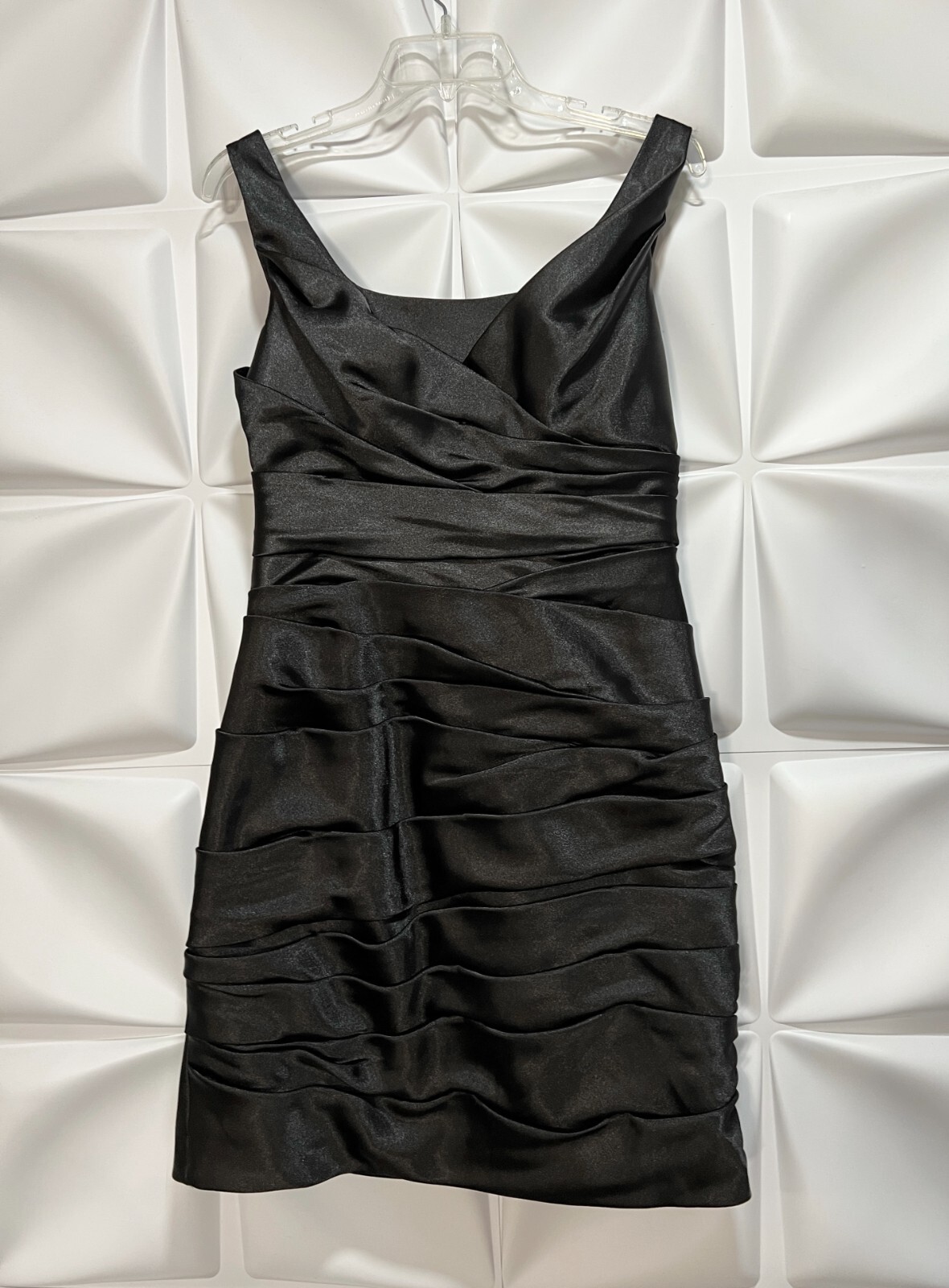 White House Black Market Sz 8 Black Satin Ruched … - image 1