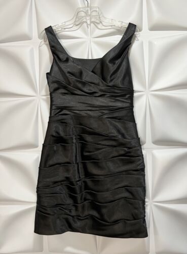 White House Black Market Sz 8 Black Satin Ruched Draped Low Back Formal Dress