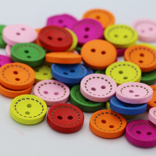 100x Mixed Color Wood Buttons 2 Holes Round for Sewing DIY Craft Decor Multi Set - Picture 2 of 5