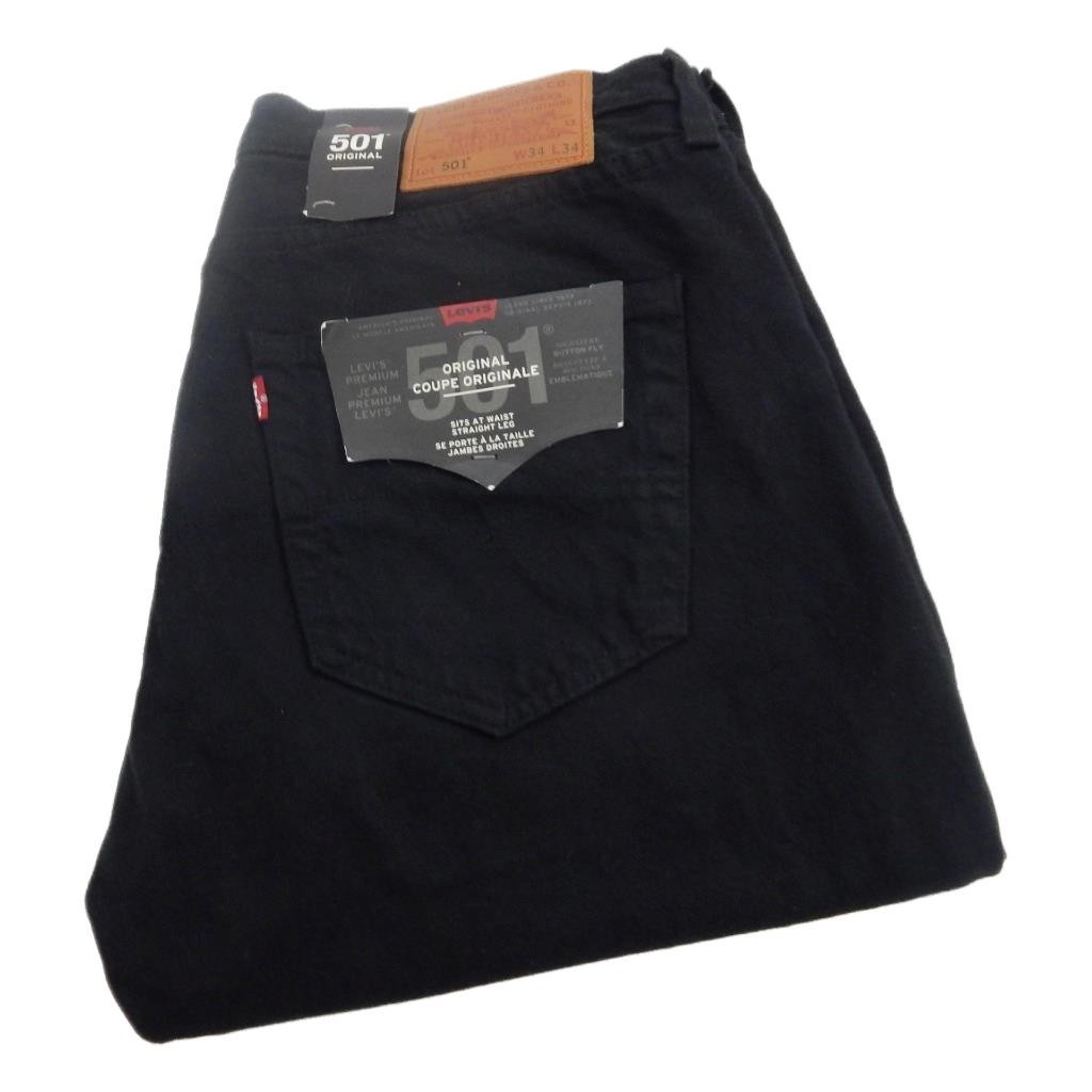 Levi Lot 501 Straight Jeans Big E Black Waist 34 Leg 34 W34 L34 Button Fly Q9728
