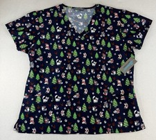 Serene Uniforms Christmas Cats  Tree Scrub Top Women  s 2X NWT