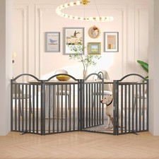 Metal No-Assembly Freestanding Dog Gate with Door Walk Through, Extra Wide 96",