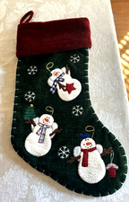 20" Christmas Stocking with Snowmen Applique  Red Cuff
