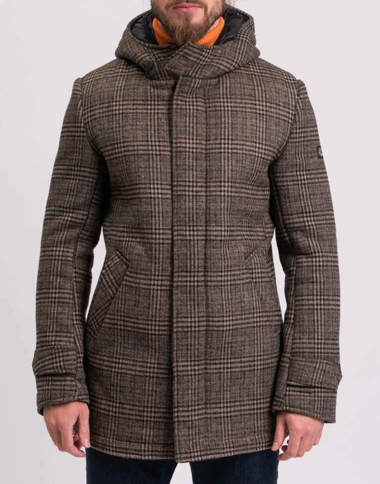 RRP €364 YES ZEE URBAN CHIC Flannel Coat Size S Wool Blend Plaid Hooded - Image 3 of 4