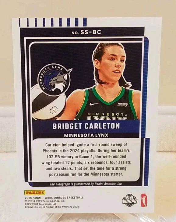 2025 Donruss WNBA Bridget Carleton Signature Series Lazer Holo Auto Ss-bc - Image 2 of 2