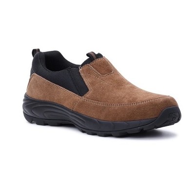 George Rugged Moc Brown Suede Slip On Shoes Men s 8.5 Memory Foam Genuine  Leath