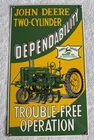 VINTAGE "JOHN DEERE TRACTORS" PORCELAIN ADVERTISING SIGN (14.5"x 8.5") EXC COND