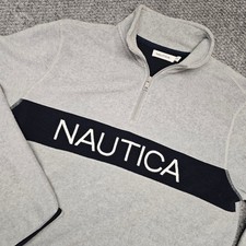 Vintage Y2k Nautica Mens Gray Fleece Quarter Zip Pullover Sweatshirt XL
