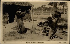 Making a horse bridle ~ Argentina ~ RPPC real photo postcard ~ 1920s?