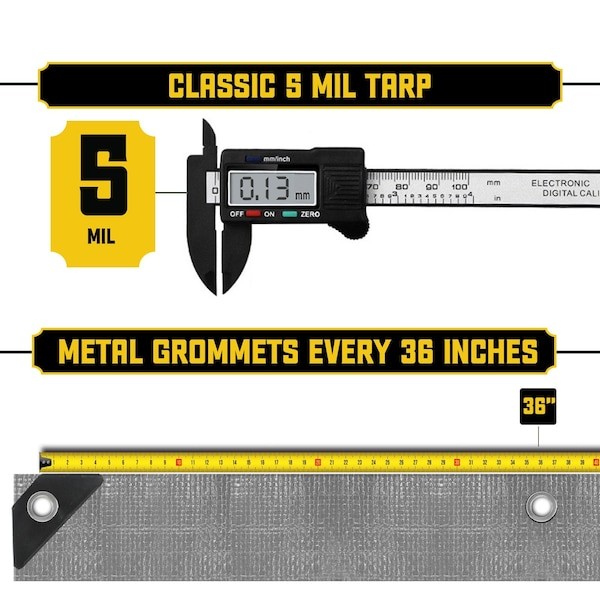 CORE TARPS CT-501-25X40 Heavy Duty Tarp, 40 ft L x 0.5 mm H x 25 ft W, 5 Mil,