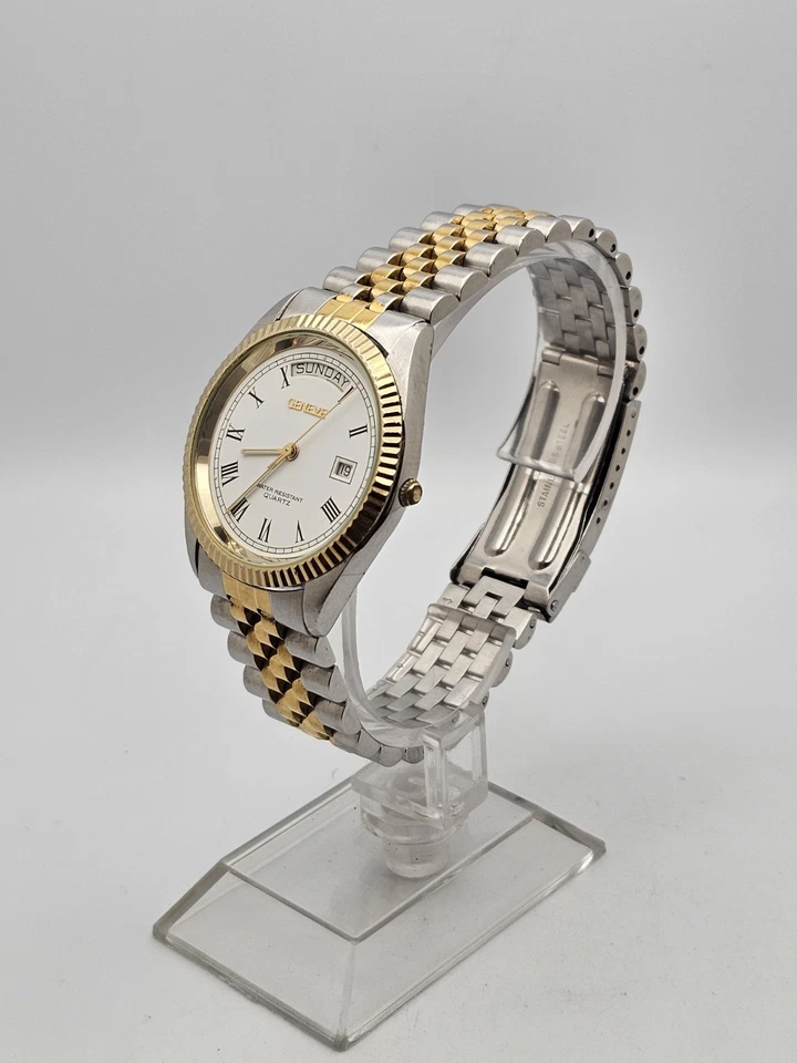 De colección 1990 Geneve Para Hombres Presidencial DayDate Esfera Blanca Bisel Acanalado Dos Tonos  Foto 2 de 4