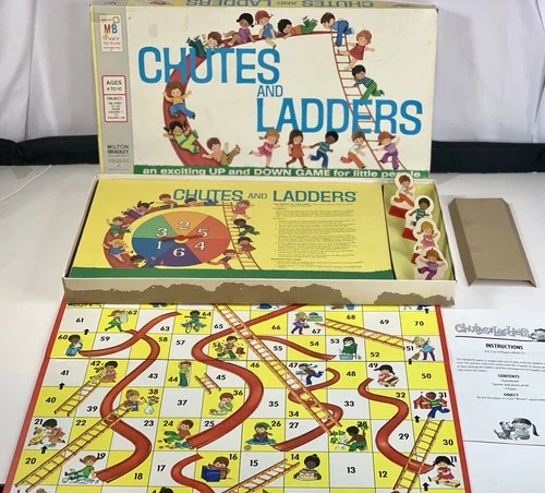 Vintage 1974 CHUTES AND LADDERS Milton Bradley Board Game #4555 - 100% Complete