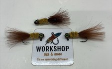 3 Crappie Panfish Jigs Baits. 1/24 Oz. #4 Sickle Hooks. Root beer Fox Tail