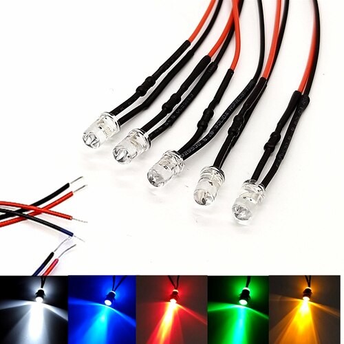 Small LED Light Clear Bulb Round Top Indicator PCB Attached Pre-Wired 5V-12V DC - Picture 1 of 84