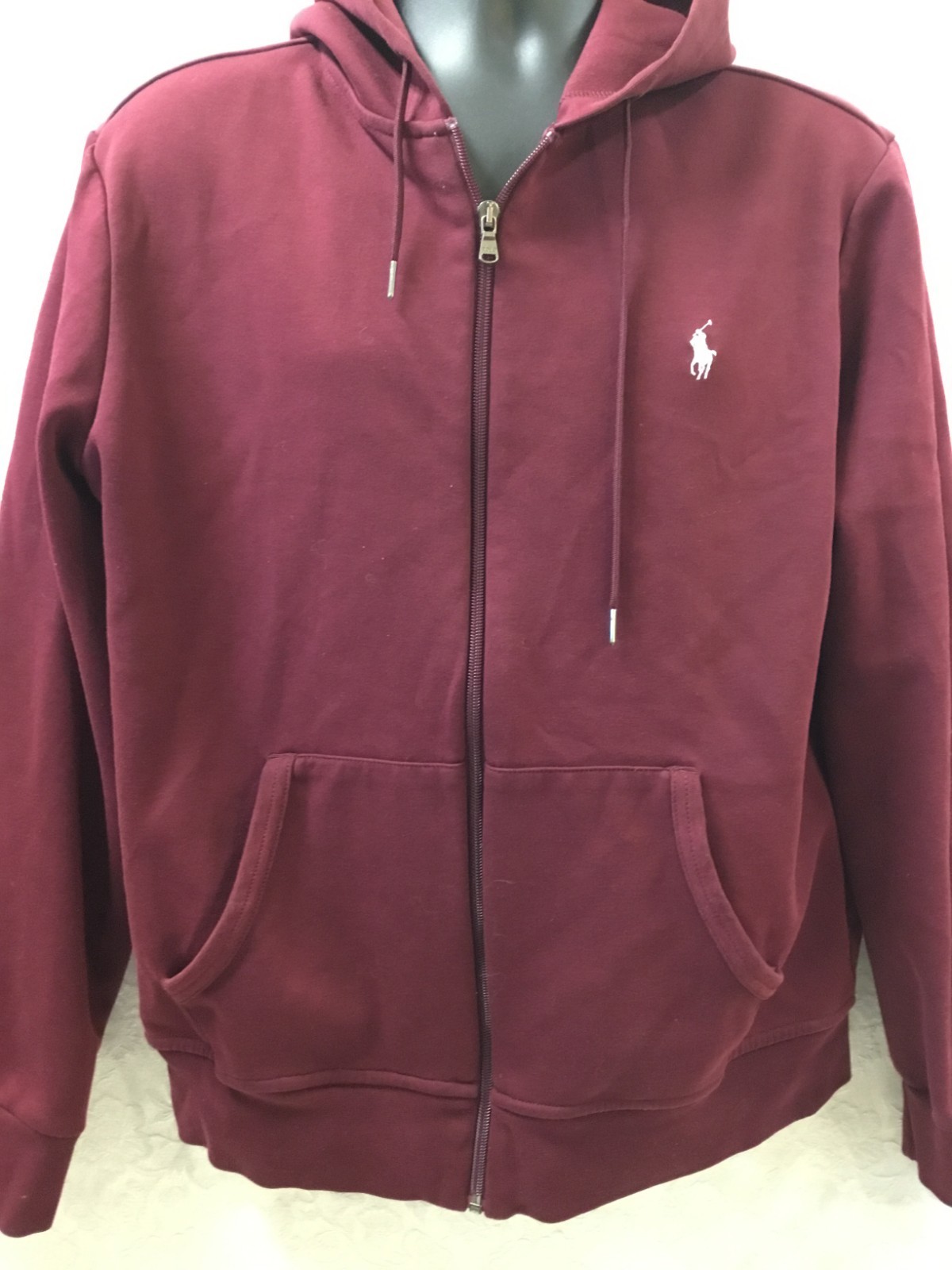 Polo Ralph Lauren L felpa con cappuccio bordeaux zip cappuccio bianco pony unisex