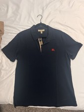 Burberry Men's Navy Polo Shirt Size L Short Sleeve Logo Embroidered