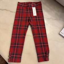 Janie Jack Tartan Plaid Button Cuff Pant Red Navy Blue Knit Holiday Sz 4
