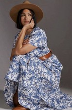 Anthropologie Maxi Dress Blue Floral Somerset Preppy Vacay Boho Size 3X Plus NWT