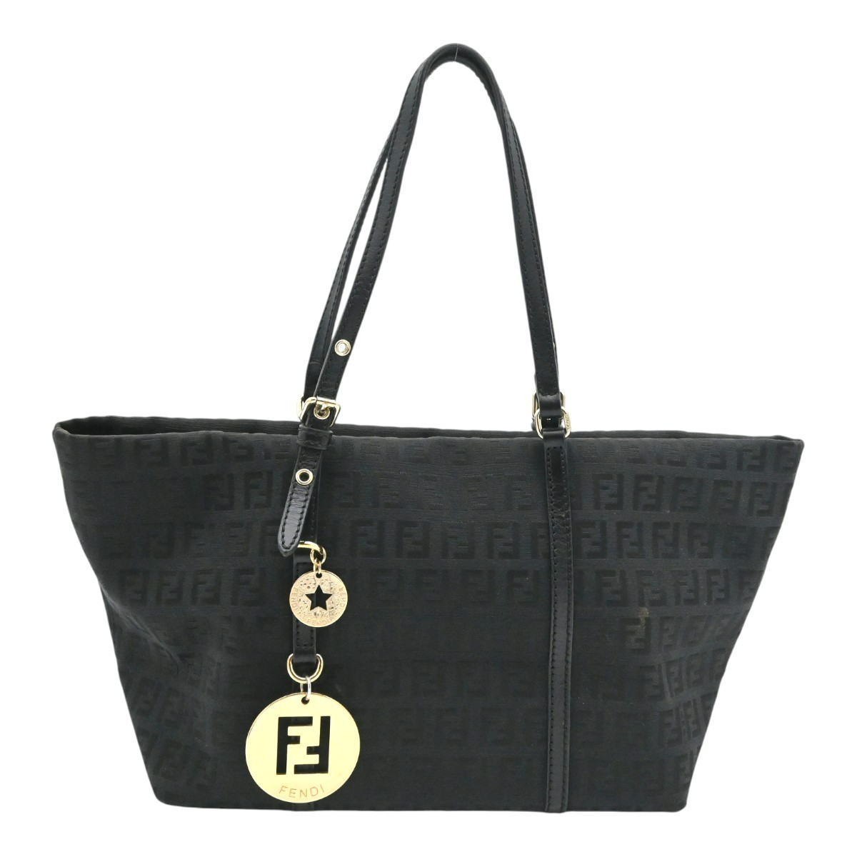 Fendi Black Zucchino Canvas Leather Superstar Shopper Mini Tote Bag