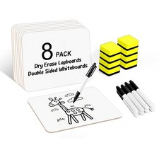 8 Pack 9x12.5" Double Sided Dry Erase Lap Boards with 8 Markers 8 Erasers