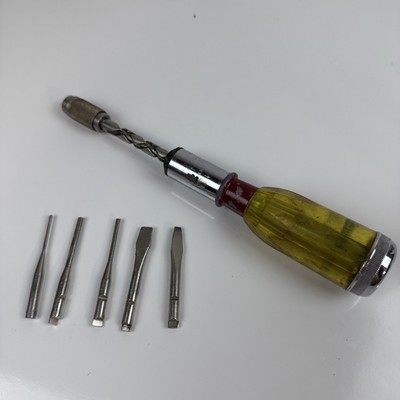 Vintage Great Neck No 97A Ratcheting Drill Screwdriver Made In England 5 Bits