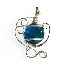 Handcrafted Wire-wrapped Pendant featuring Ocean Blue glass bead -OS