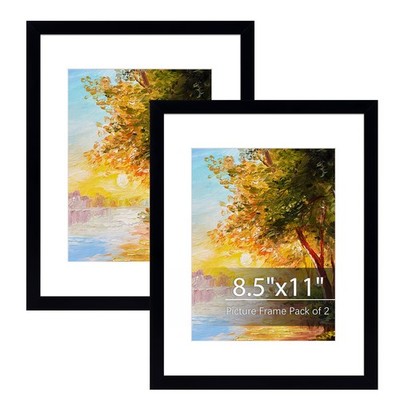 8.5x11 Picture Frame Set of 2, Black Photo Frames for Wall and Tabletop Displ...