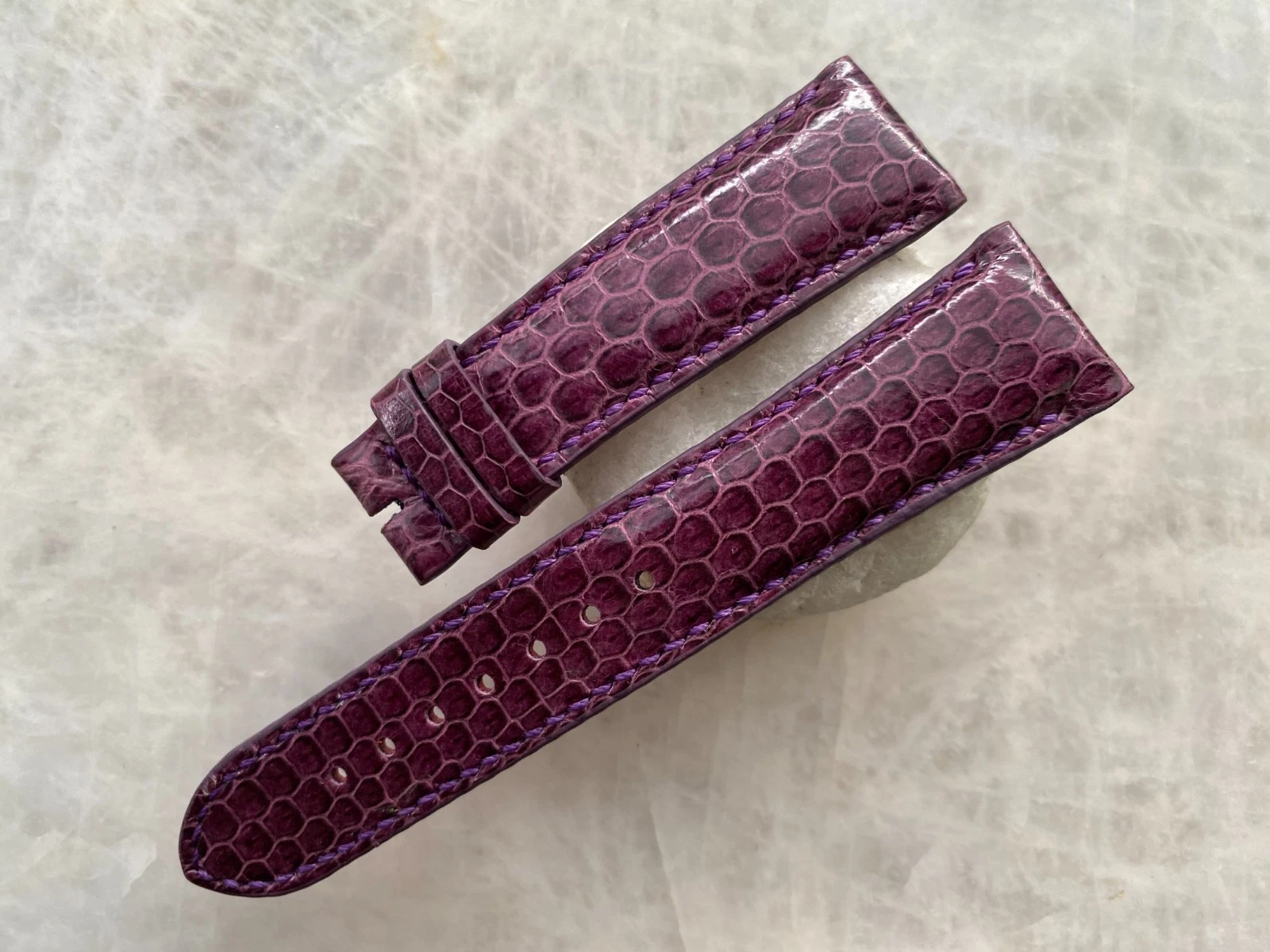 22mm/18mm Python Print Leather Watch Strap Band - Purple