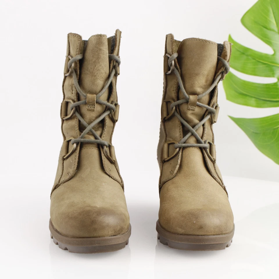 Bota Sorel Joan of Arctic para mujer talla 8 impermeable oliva combate con cordones taco de cuña Foto 2 de 4