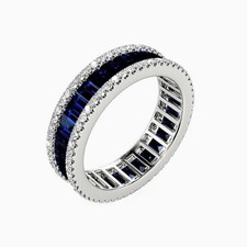 5 Ct Baguette Blue Sapphire Diamond Eternity Wedding Ring 14K White Gold Finish