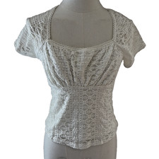 Vintage Y2K White Lace Babydoll Top Women's Size M Fairy Milkmaid Coquette NWT
