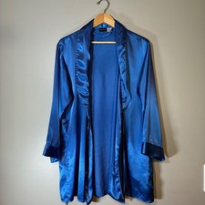Fredericks of Hollywood Royal Blue Satin Robe Large Vintage 4019 Shawl Collar