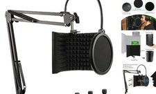 Microphone Isolation Shield with Mic Stand and Pop Filter, Acoustic Foam_Set