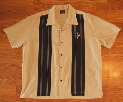 STEADY CLASSICS MENS NATURAL/BLK RETRO BOWLING BUTTON DOWN SHIRT SZ XL