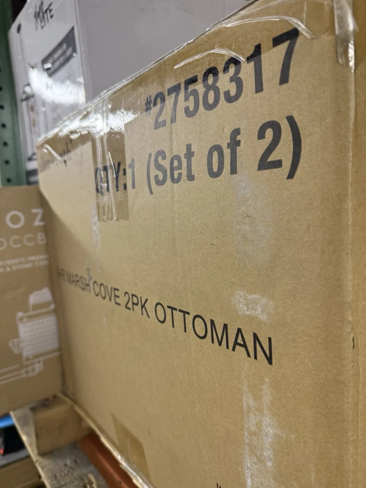 Allen + Roth Marsh Cove paquete de 2 otomanos de aluminio blanco para exteriores e interiores Foto 4 de 4