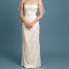 Jessica McClintock Silver Embroidery White Strapless Sheath Wedding Dress 10