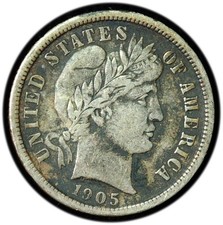 1905-S Barber Dime XF Condition