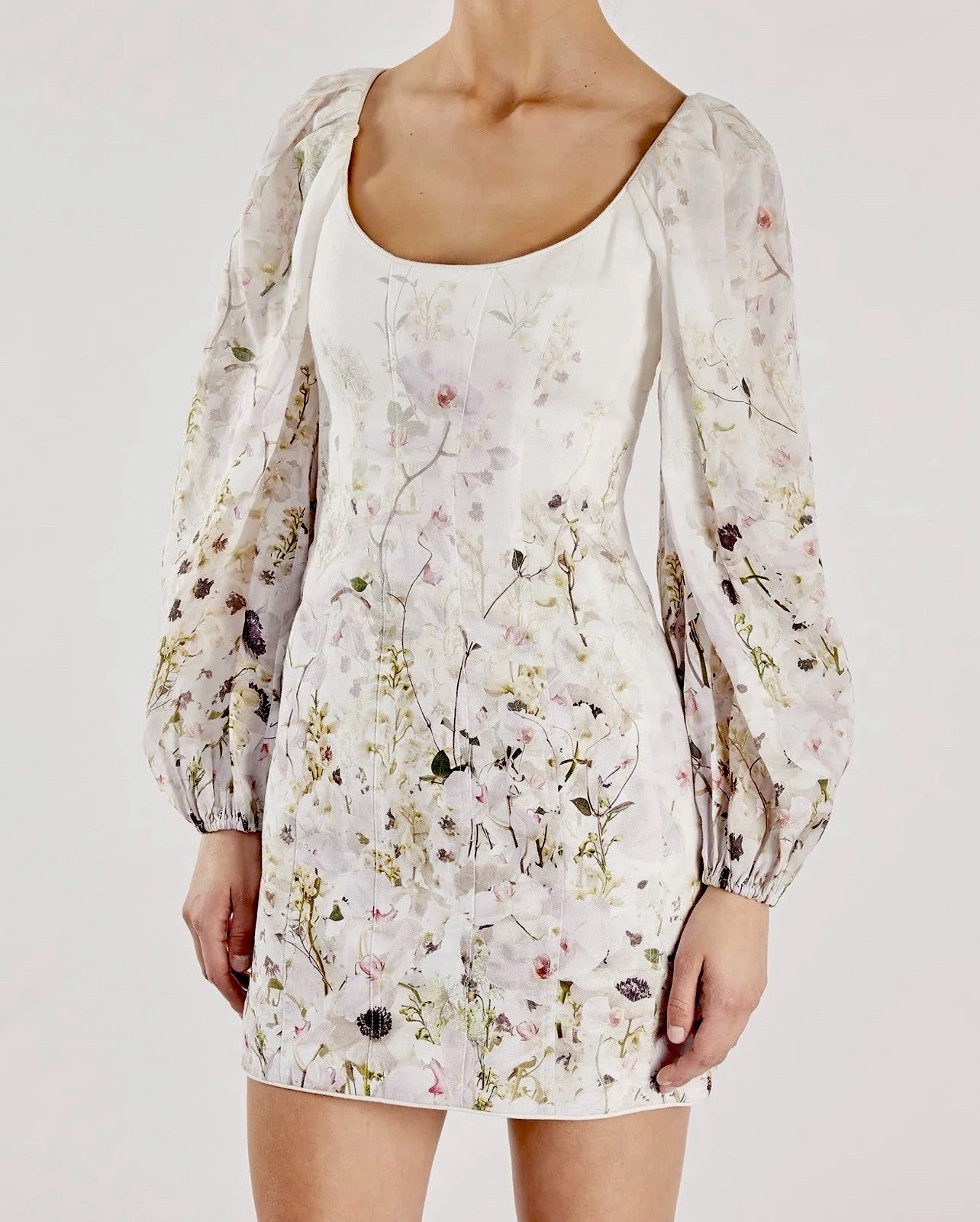 Zimmermann Dancer Garden Floral Corset Panelled Mini Dress SZ OP AU 6 US 2 Linen