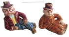 2 Vintage HAPPY HOOLIGAN? Majolica Ware Porcelain Bottles, Cartoon Character