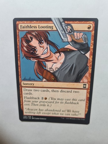 Faithless Looting Revy Black Lagoon MAGIC GATHERING ALTERED ART HAND PAINT - Picture 4 of 12