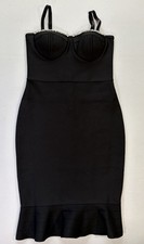 Venus Strapless Bodycon Dress Womens Medium Black Rhinestone Midi