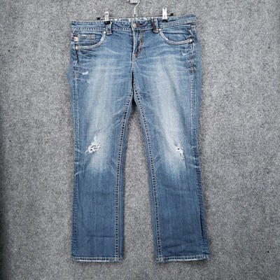 Mek Jeans Womens 32 Blue Antalya Boyfriend Cropped Mid Rise Distressed Denim