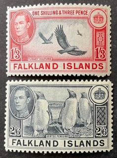 Falkland Islands 1938 1/3 shillings & 2/6 shilling stamps mint hinged